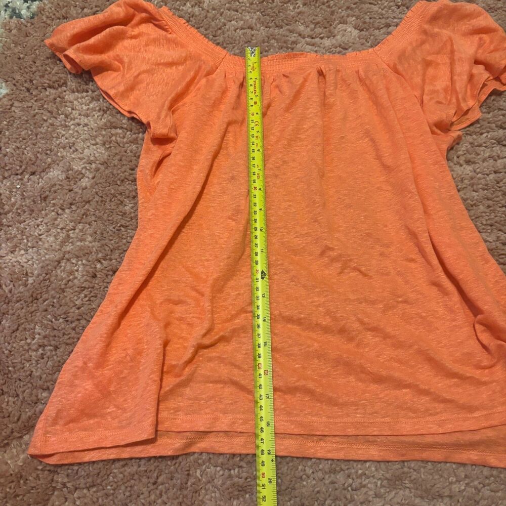 Loft 100% Linen Ruffle Off Shoulder Coral Orange Sz Small NWT Elevated Basics - Picture 7 of 7